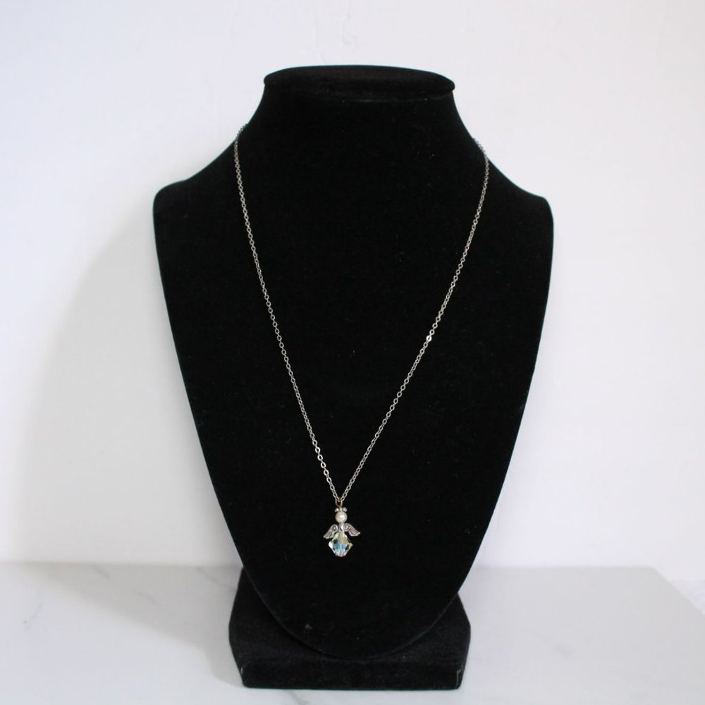 Silver tone Angel Bead Pendant with Chain Necklace